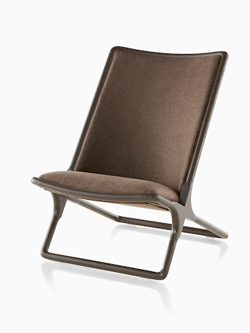 Brown Scissor Chair, viewed from the front at an angle.