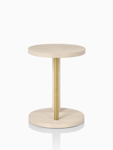 Occasional-height Spot Stool in white ash with brass finish, viewed from the front.