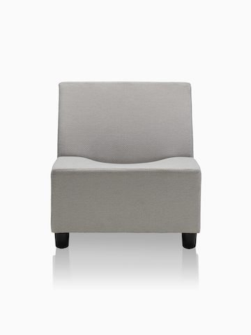 Swoop modular seating component in grey upholstery.