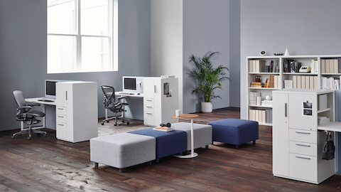 Tu storage towers support individual workstations with ample storage in a compact footprint. 