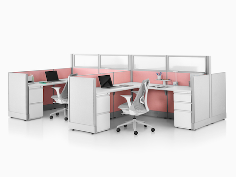 Two open workstations with Tu surface-attached pedestals.