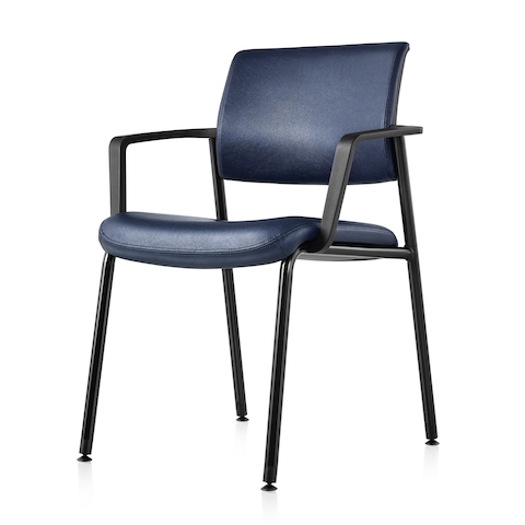 An angled view of a blue Verus Side Chair.