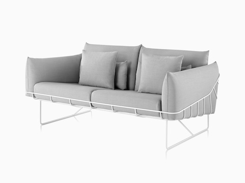Gray Wireframe Sofa with white frame, viewed from the front.