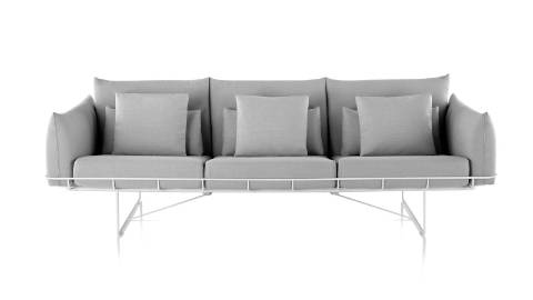 A light gray Wireframe three-seat sofa, viewed from the front.