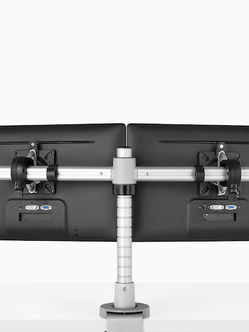 The Wishbone Dual Bar monitor arm. Select to go to the Wishbone Dual Bar product page.