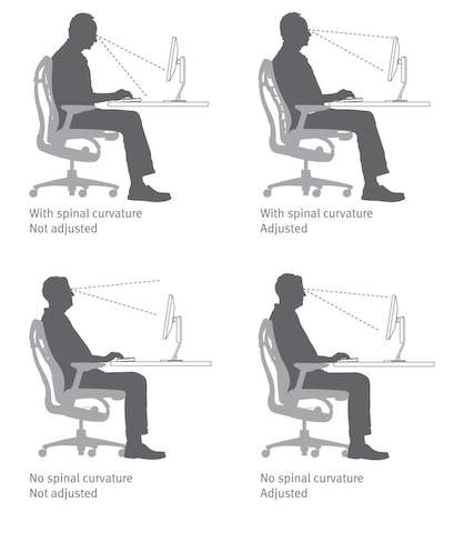 Examples showing how the Embody Chair's Backfit adjustment ensures a neutral, balanced posture.