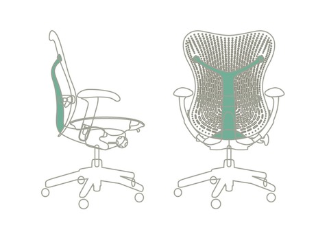 An image showing how the Mirra chair allows for flexibility on the back support. 