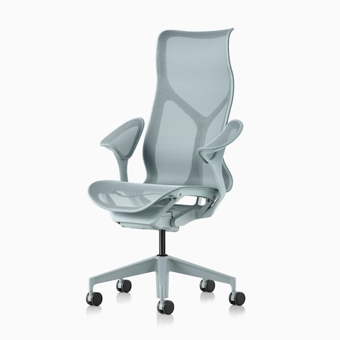 A Cosm high back chair in light blue.