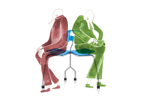 Invitation Chair by Alexander Bennett. The Invitation Chair shifts from a comfortable seat for one to a perch for two co-workers viewing a digital device. Relationship Focus: Digitally Mediated
