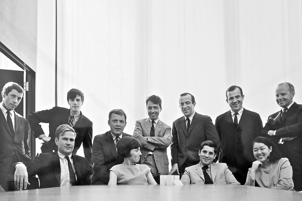Tomoko Miho with colleagues at the Center for Advanced Research in Design in the late 1960s.