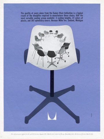 Eames Chair Collection print advertisement by Irving Harper for Herman Miller, 1960