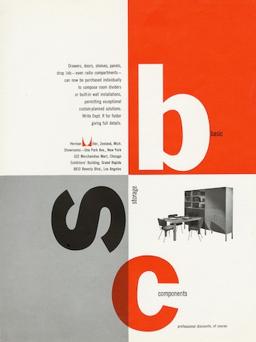 Basic Storage Components print advertisement by Irving Harper for Herman Miller, 1949