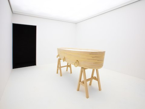 A recent exhibition of his work at New York City’s Espasso Gallery (his first in the United States), entitled A to Z, featured two objects made especially for the show: a cradle and a coffin. “This idea expresses my wish to design from the beginning of life to the end,