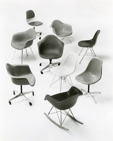 Archival image of the Eames Shell Chair family.
