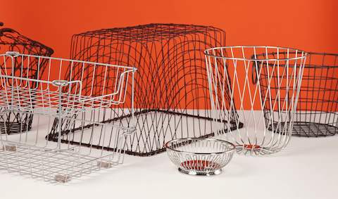 Wire baskets of various shapes.