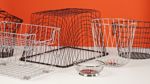 Wire baskets of various shapes. Select to go to an article about the Wireframe Sofa Group by designers Sam Hecht and Kim Colin.