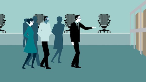 Animated depiction of people wearing safety glasses with Aeron Chairs in the background. Select to play a manufacturing safety video.