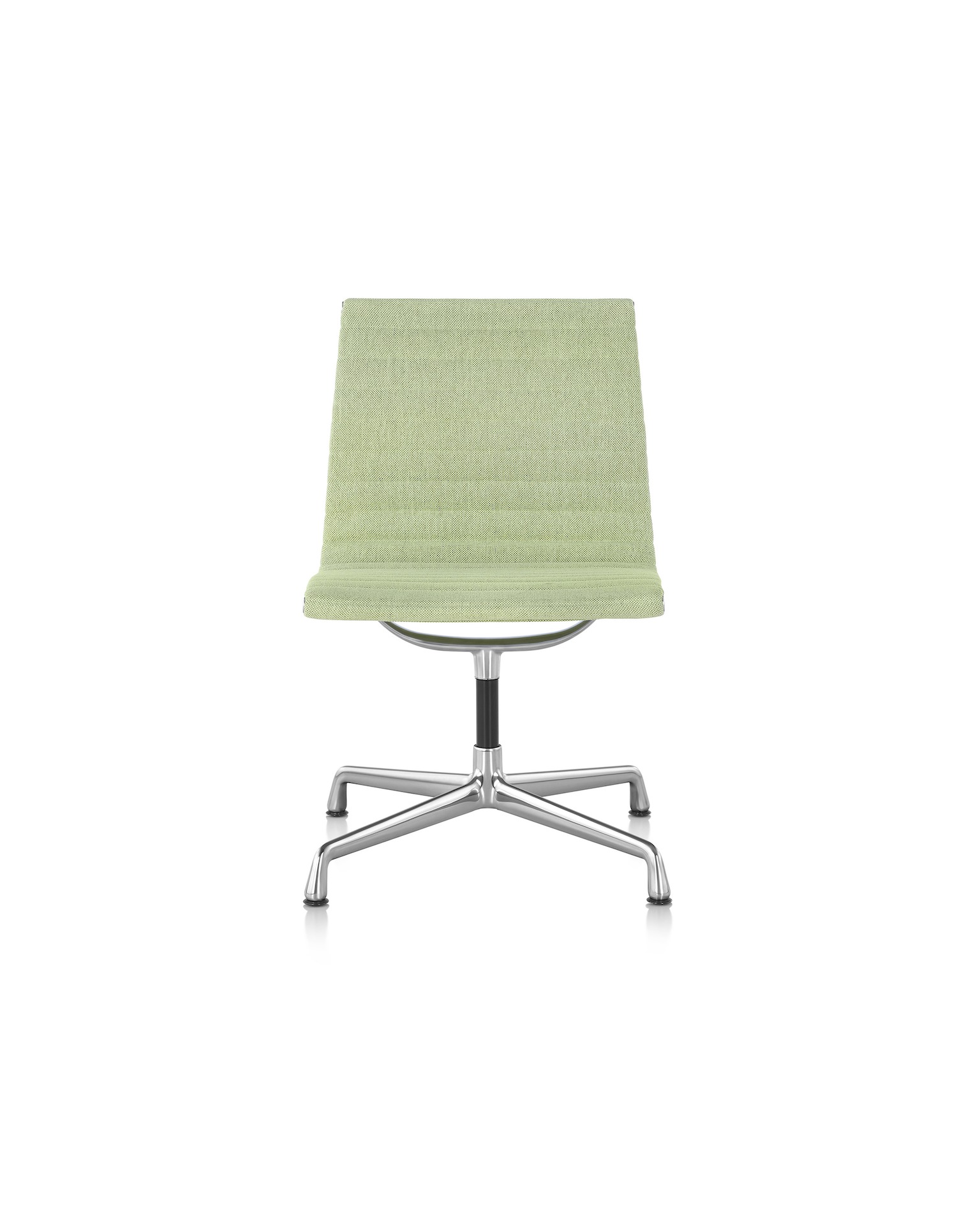 A Eames Aluminum Group side chair in Mode Yucca with polished aluminum base.