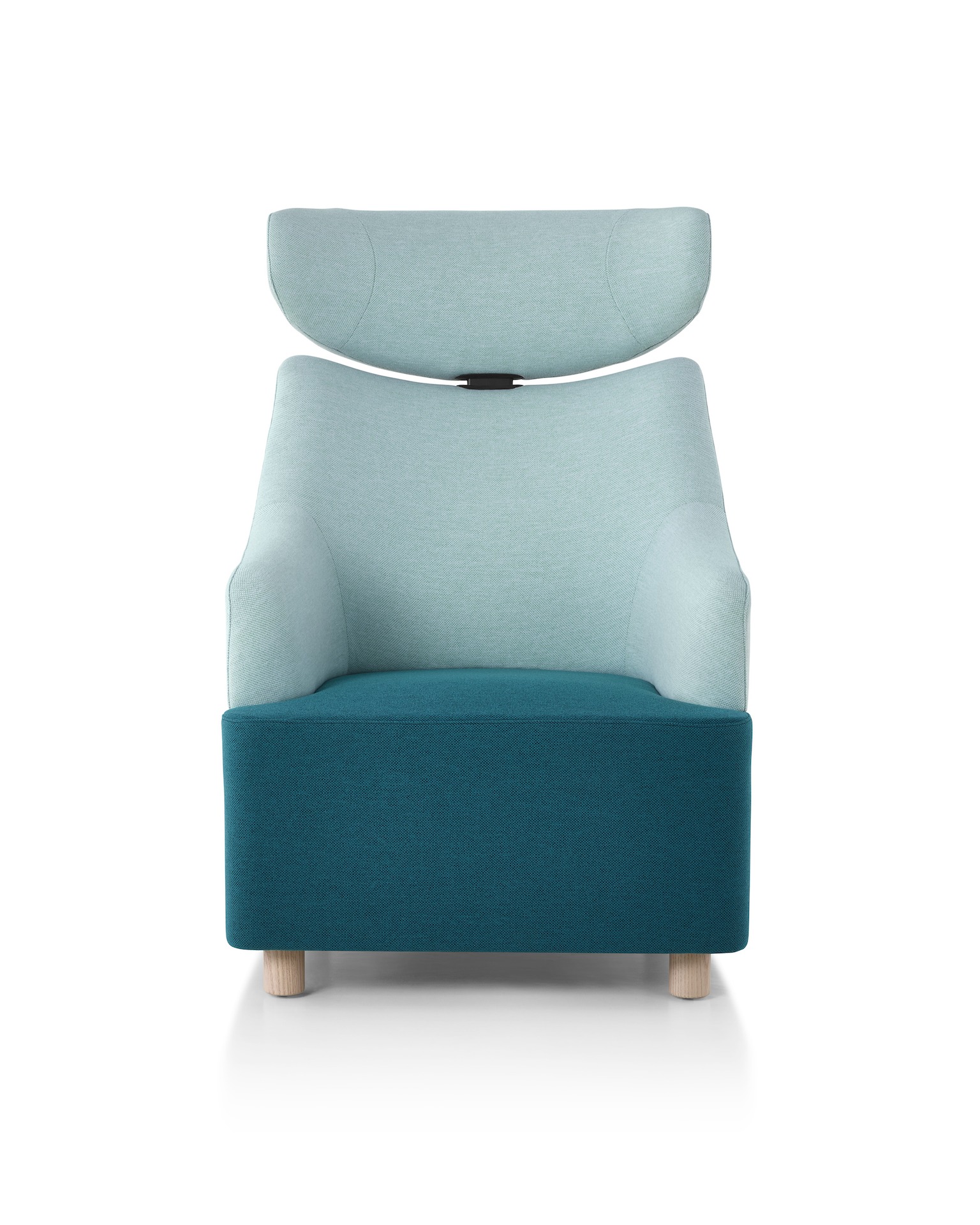 Two-tone light and dark green Plex Club Chair with Headrest, viewed from the front.