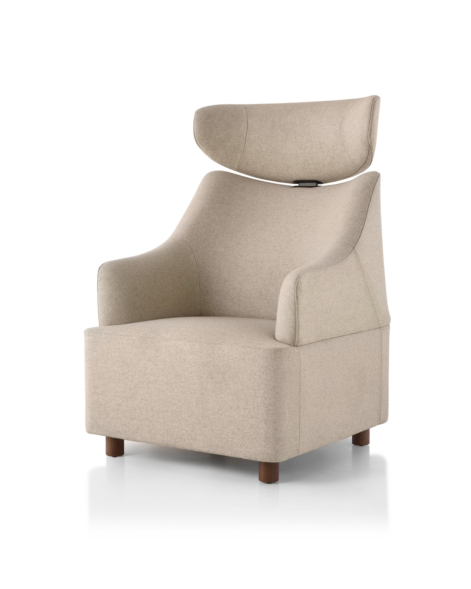 Light brown Plex Club Chair with Headrest, viewed from a 45-degree angle.