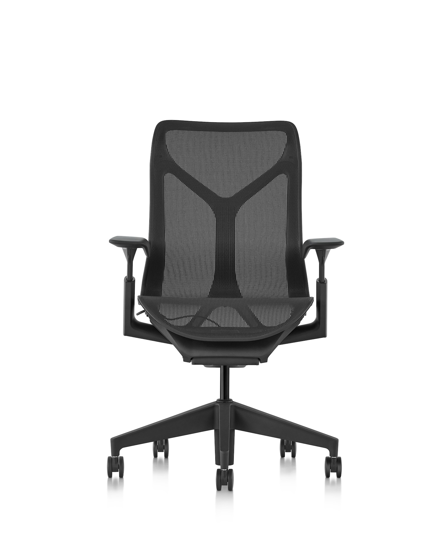 Cosm mid back chair, front view in graphite.