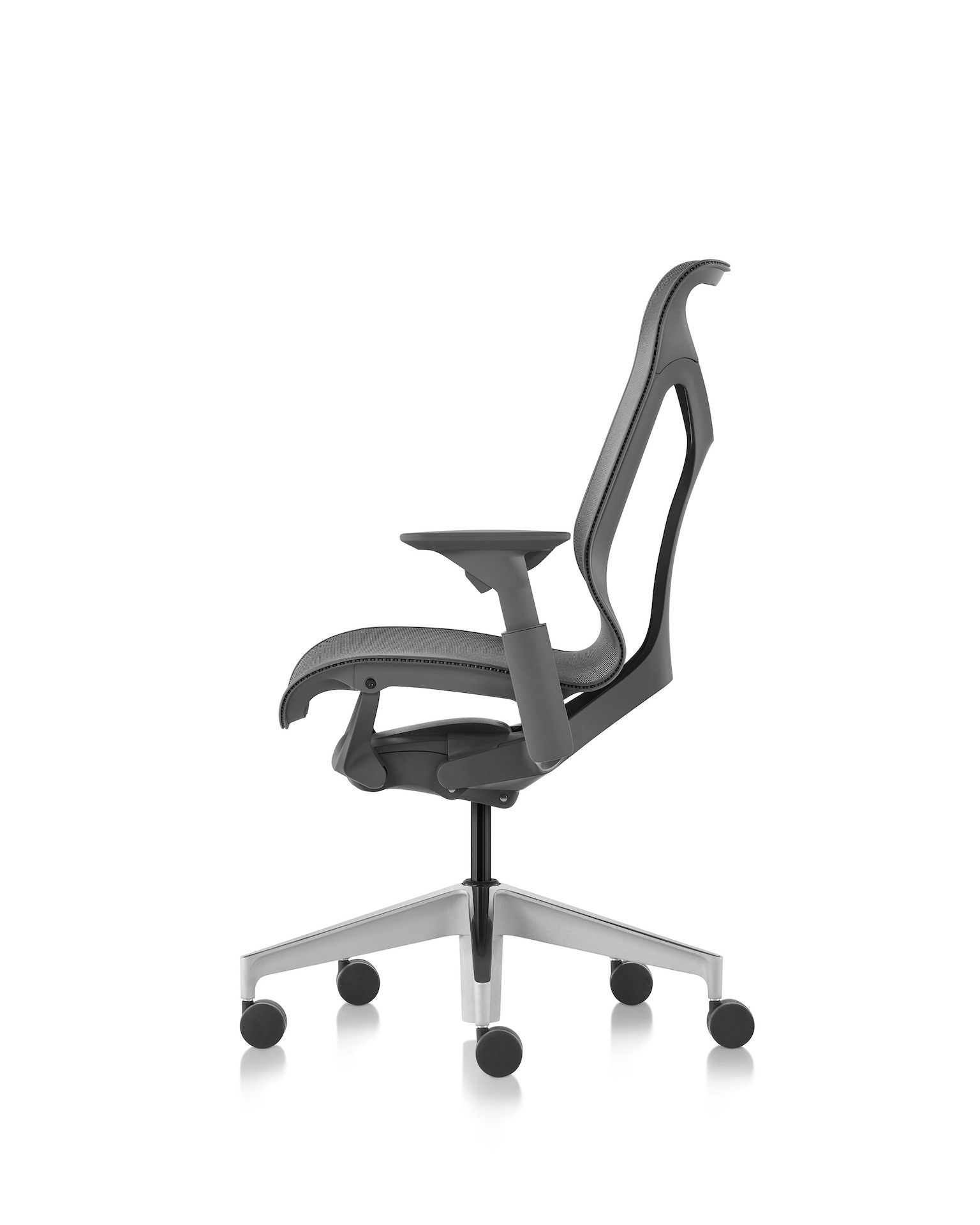 Cosm mid back chair, side angle in carbon