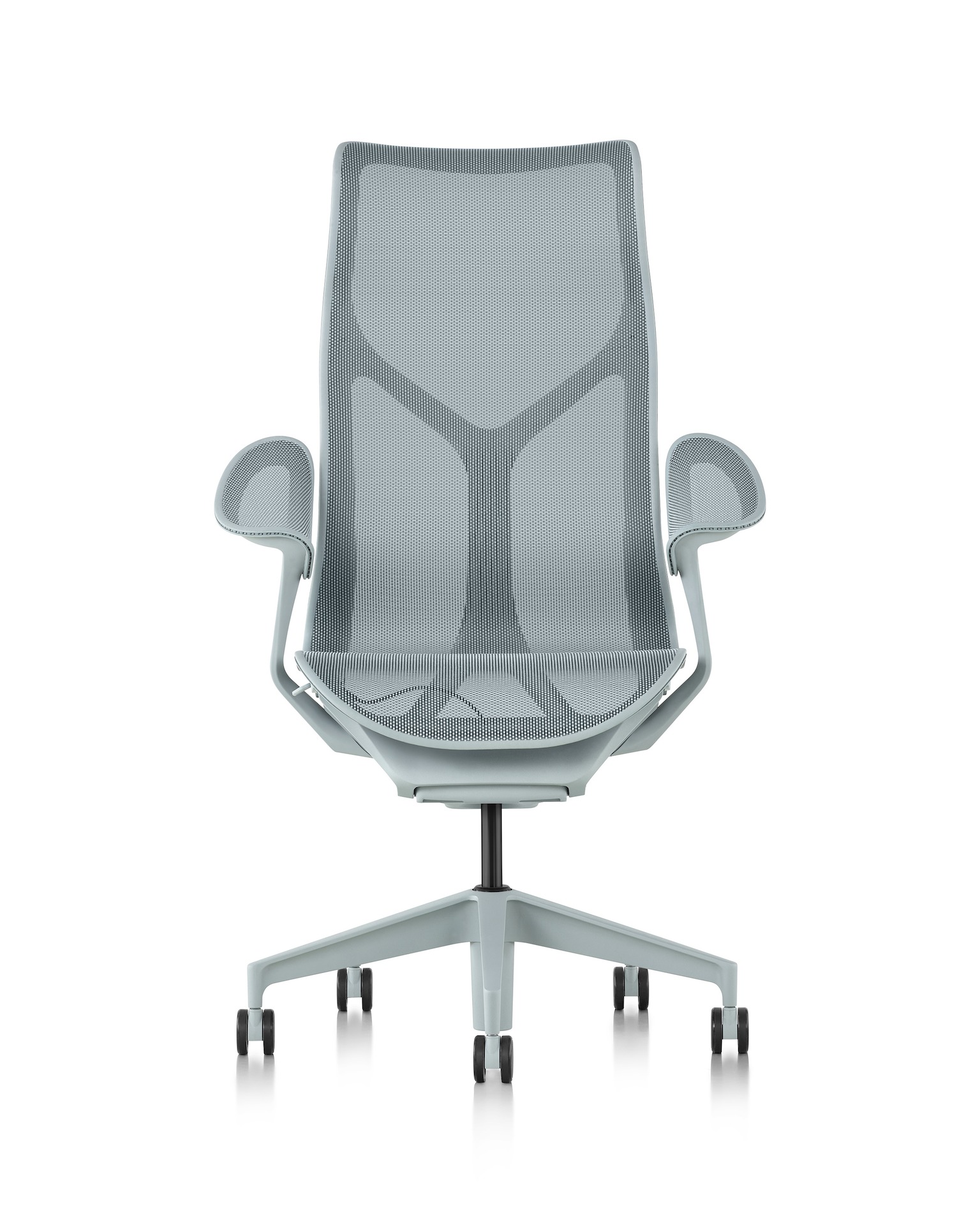 Cosm high back chair, front view, light blue