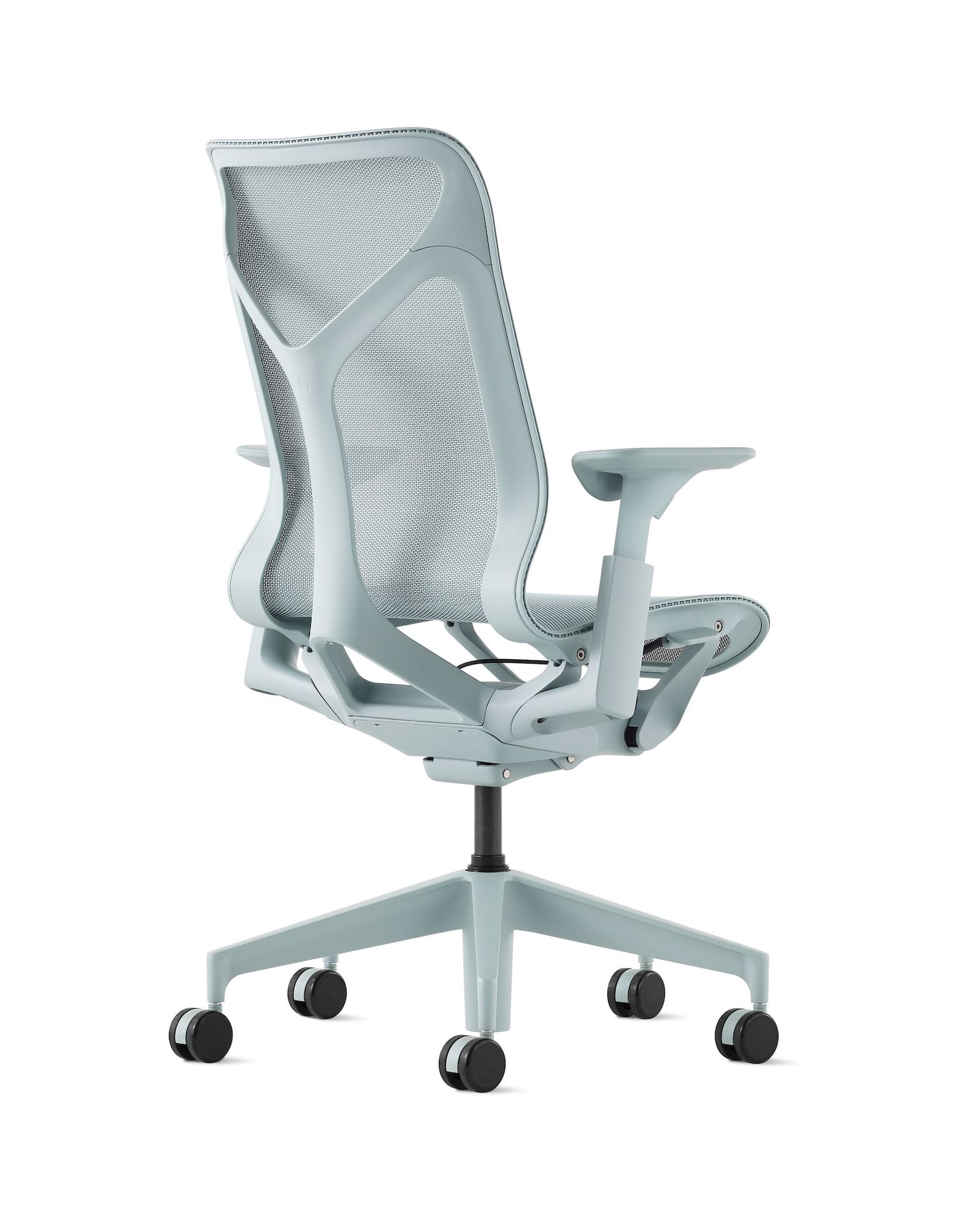 A glacier mid-back Cosm Chair with height adjustable arms.