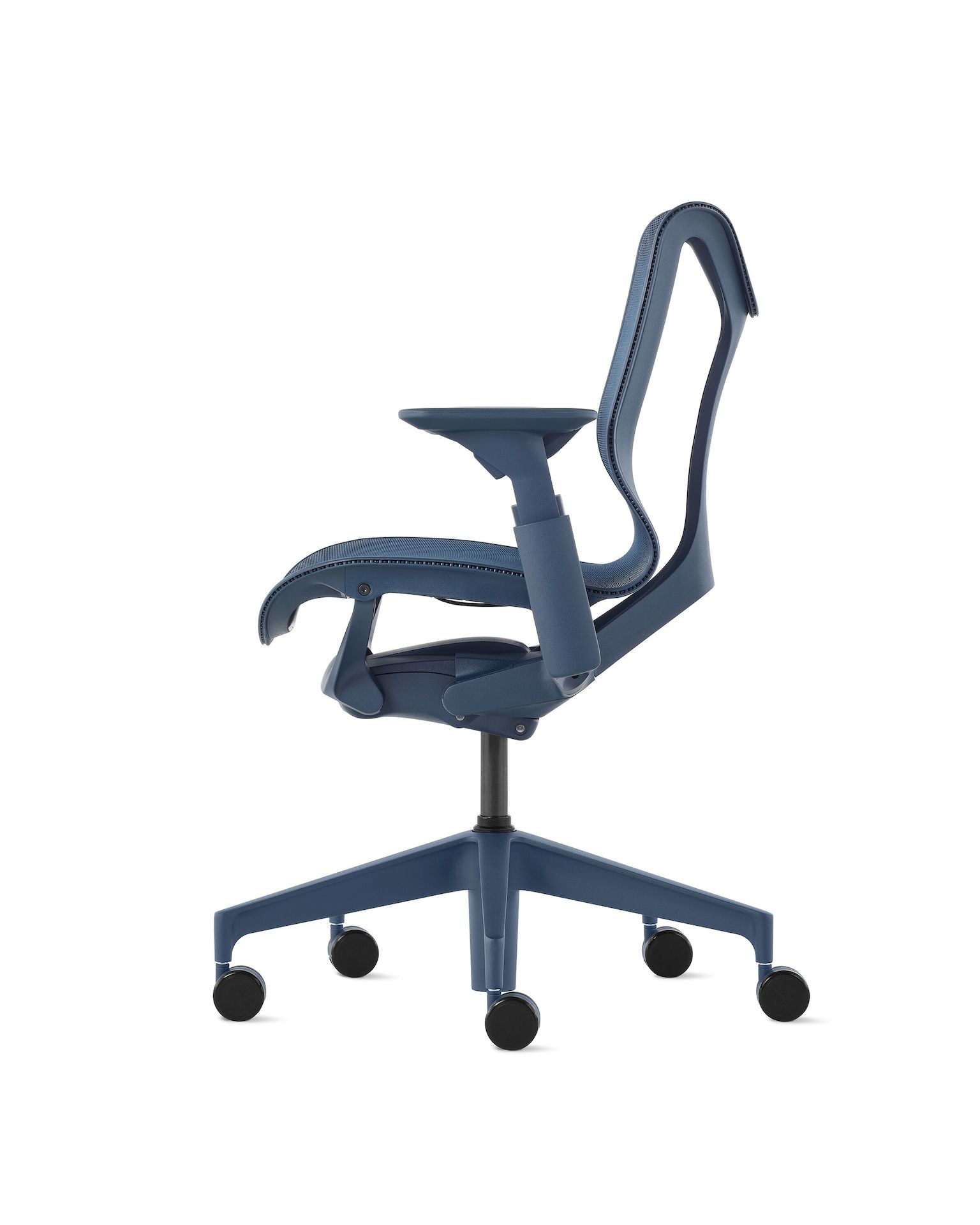 A nightfall low-back Cosm Chair with height adjustable arms.