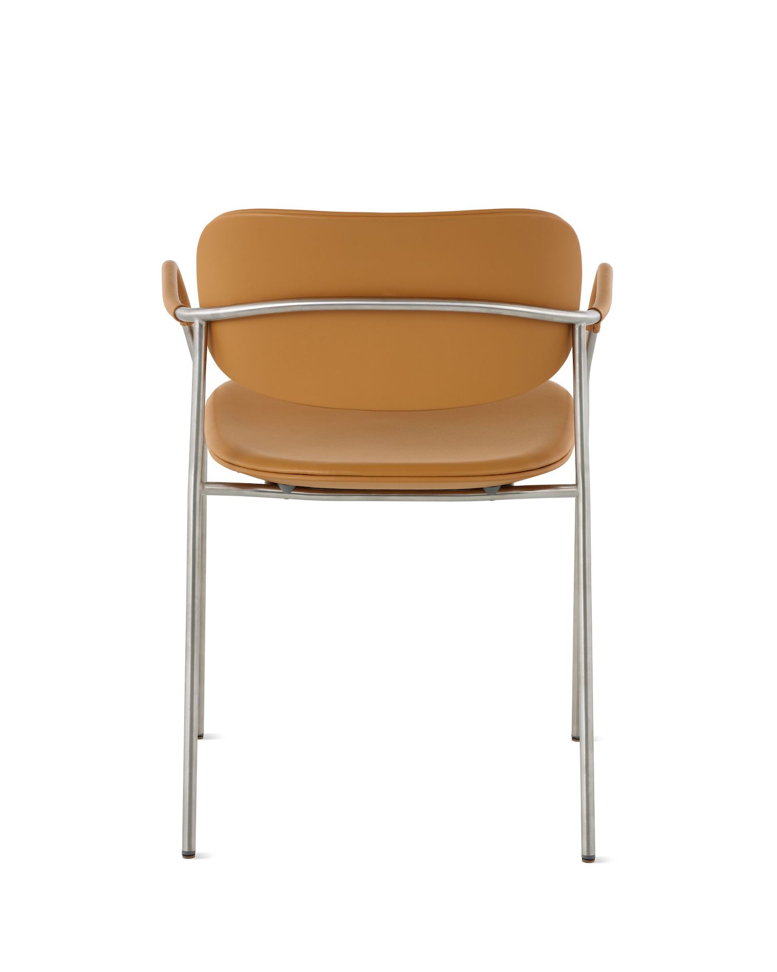 A Portrait Chair with leather seat, back, and arm wraps.