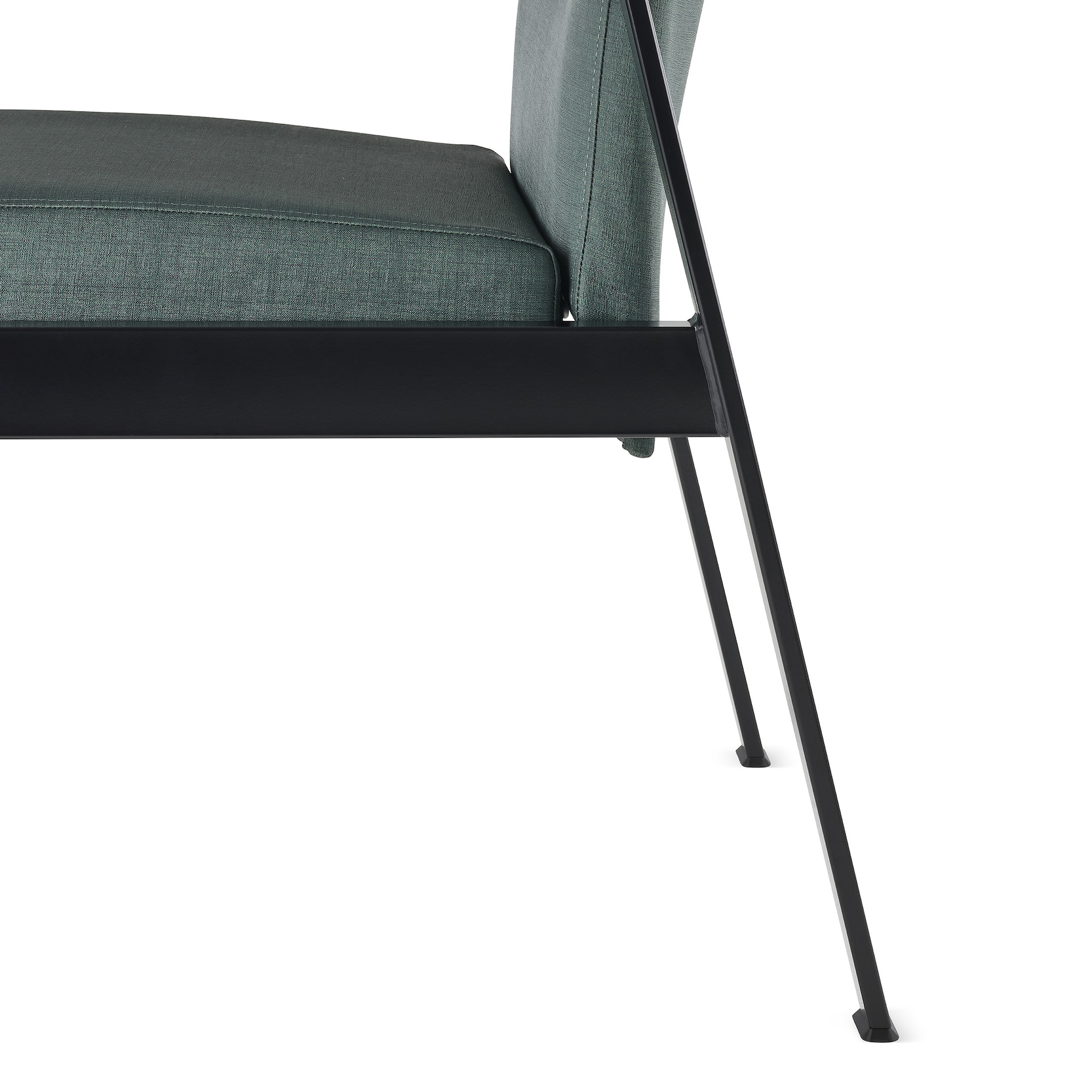 A detail of the wall saver leg and glide on an  Easton  Side Chair in a black finish.
