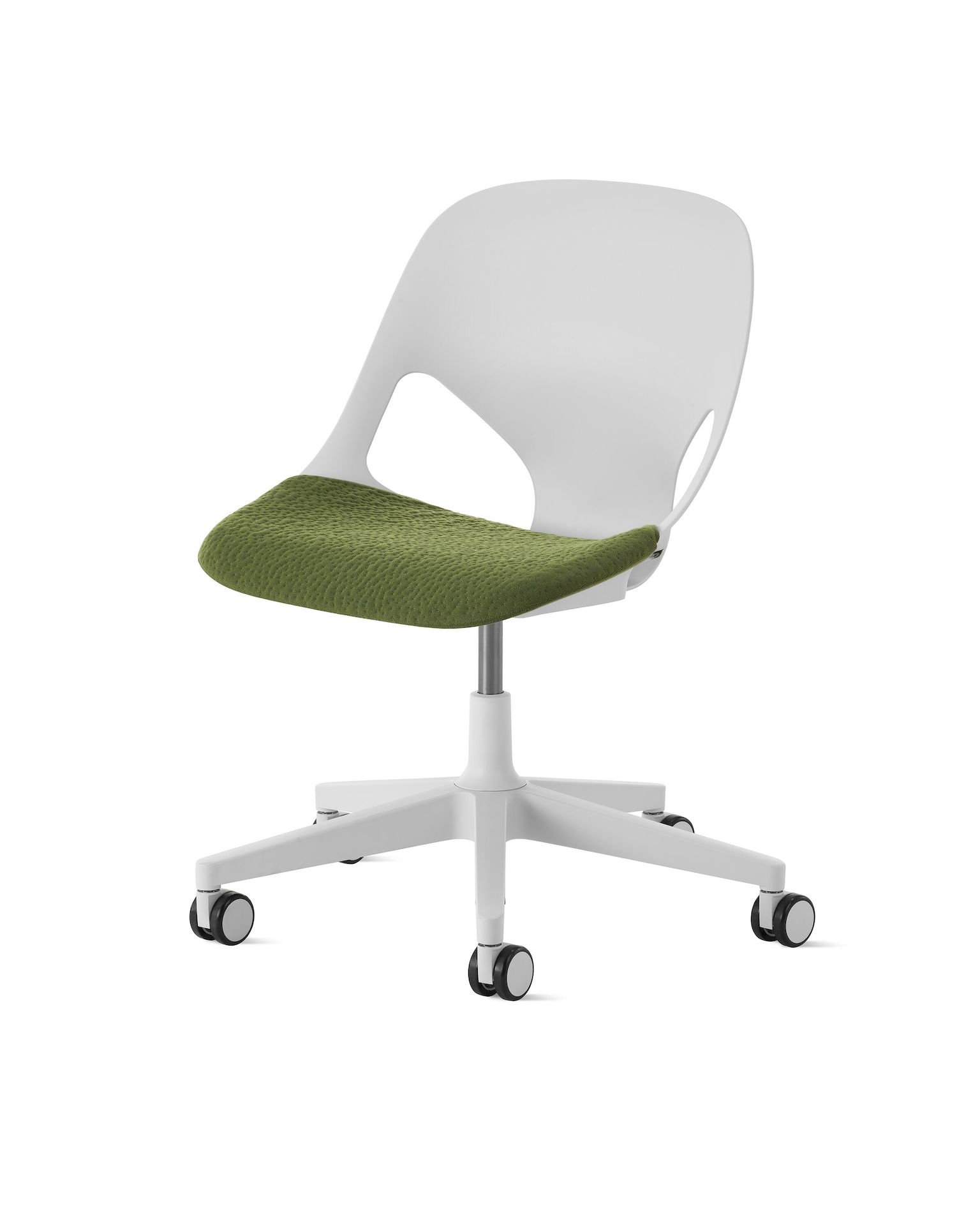 White task chair with a green seat pad