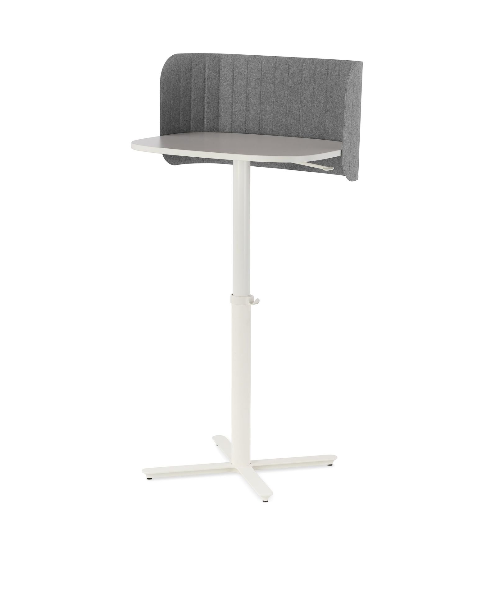 Large Passport Work Table with white surface and base on glides, shown with a light grey screen.