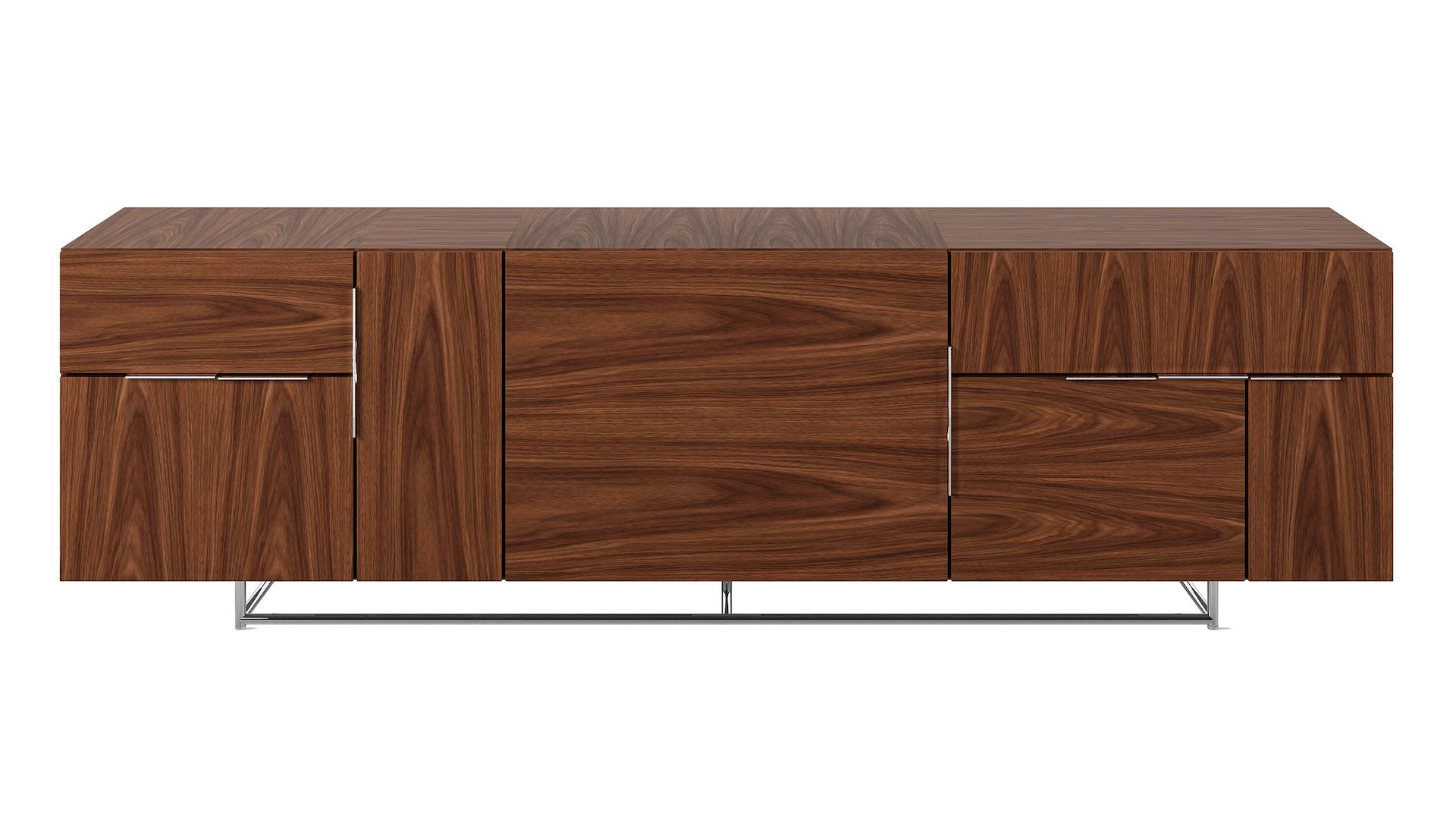 Domino Credenza - 88.5, 3 Unit, Mixed Storage, Walnut, Polished Aluminum