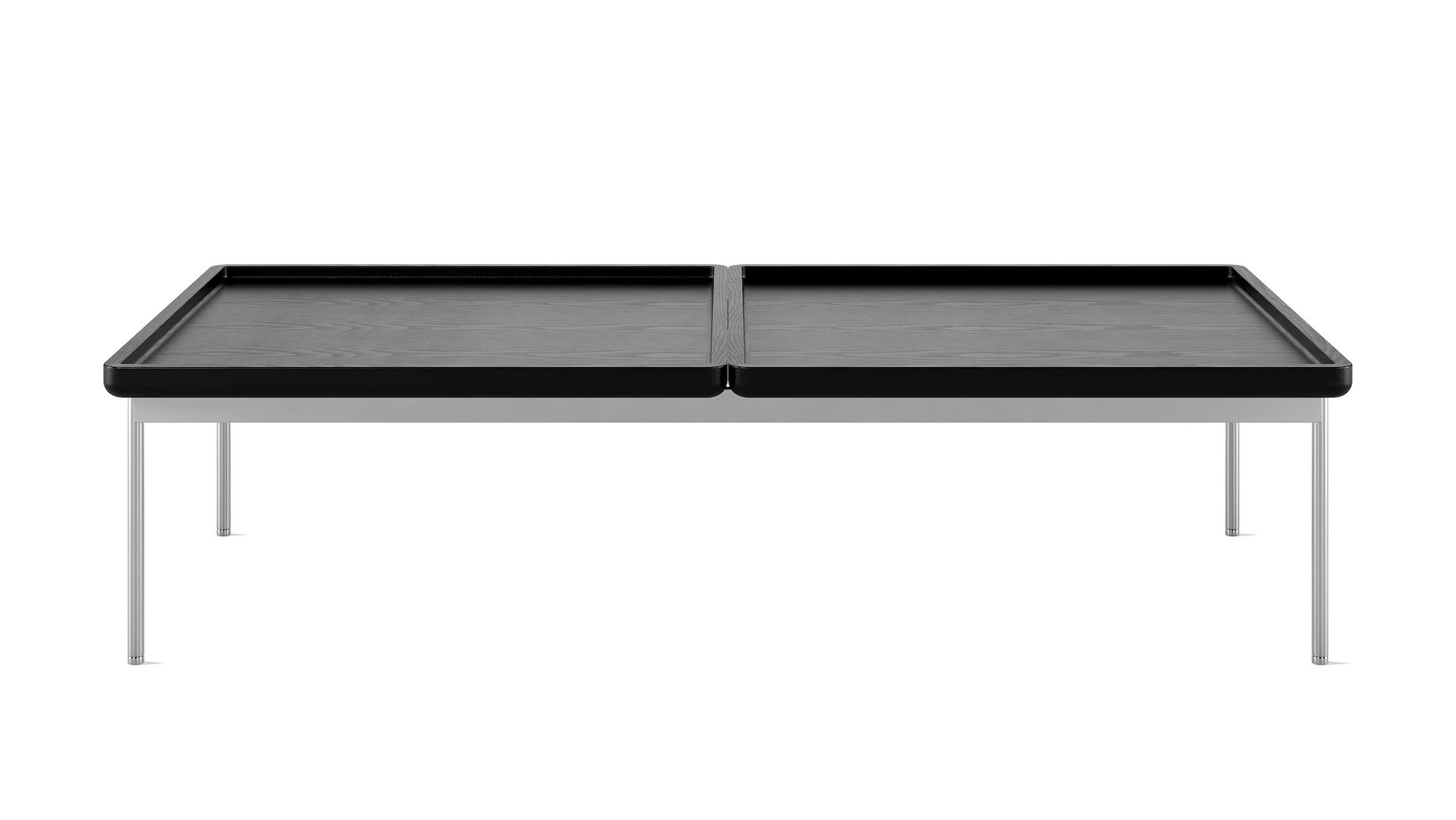 28 x 56 inch Tuxedo Table in ebony with a chrome frame viewed from the front.