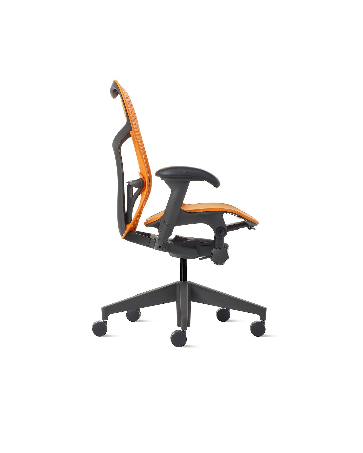 Side  view of a Mirra2 chair with a Trflex back in ochre. 