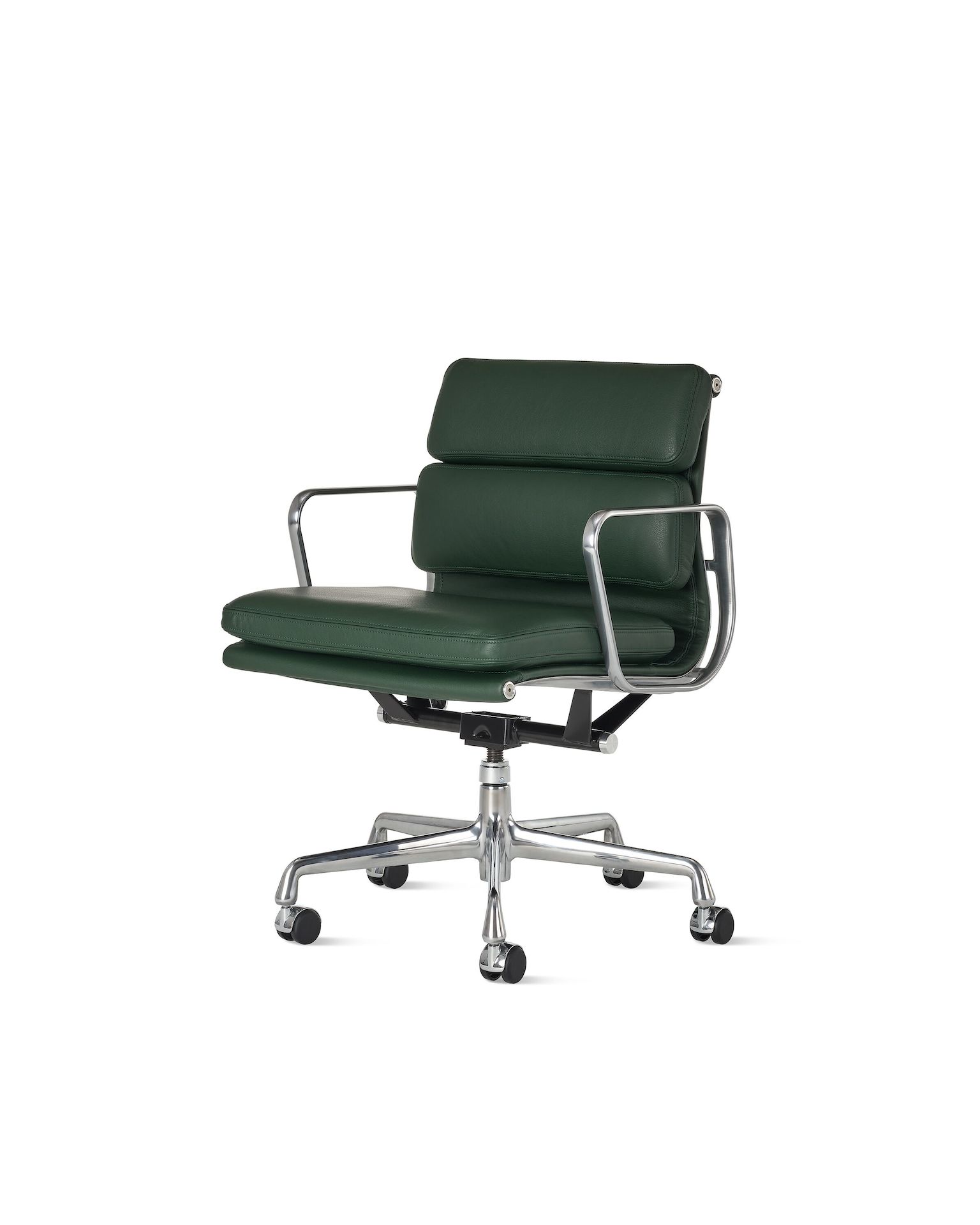 Eames Soft Pad Chair, Management Height in Prone Vine green leather.
