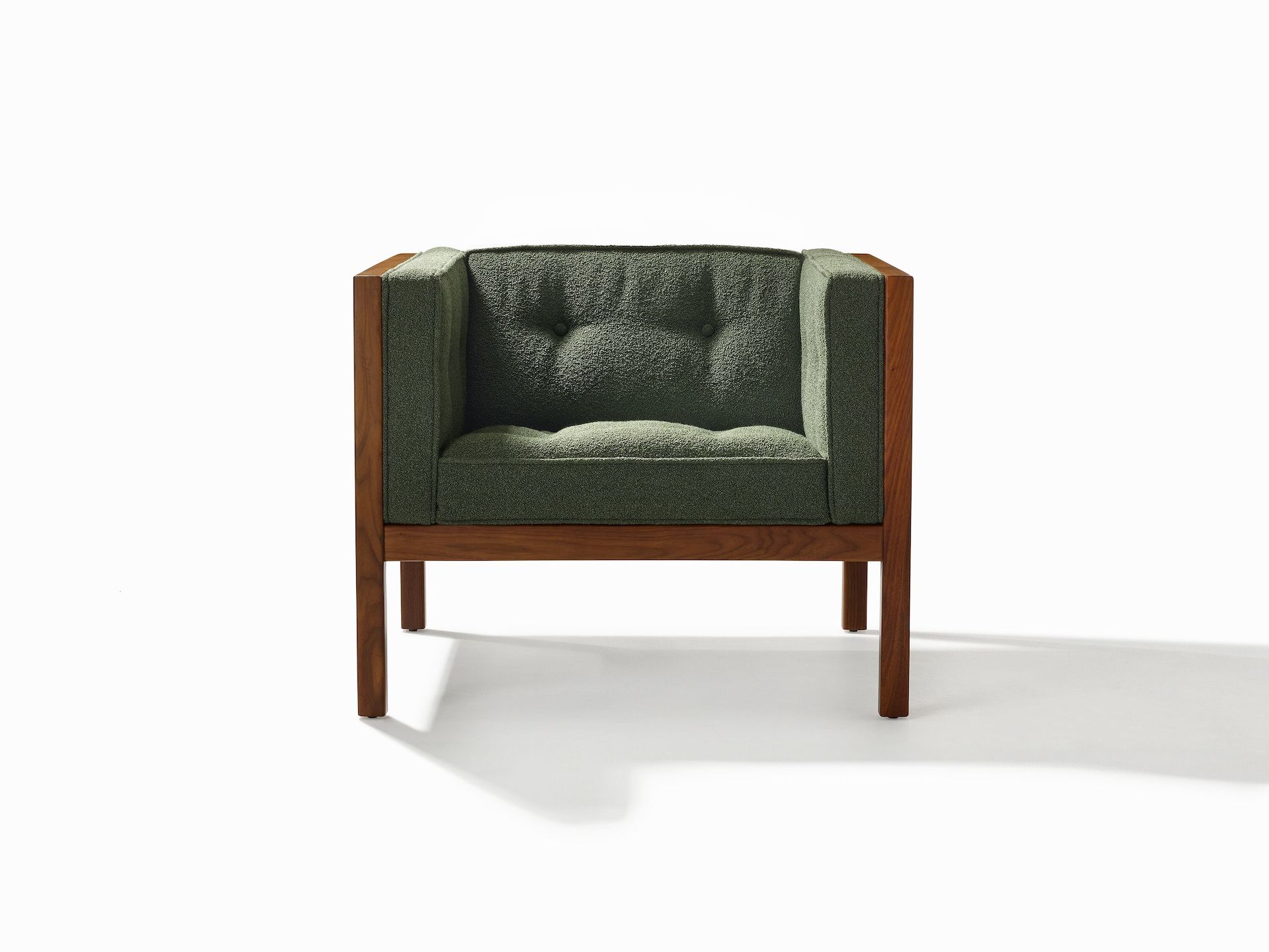 Nelson Cube Armchair in green upholstery.