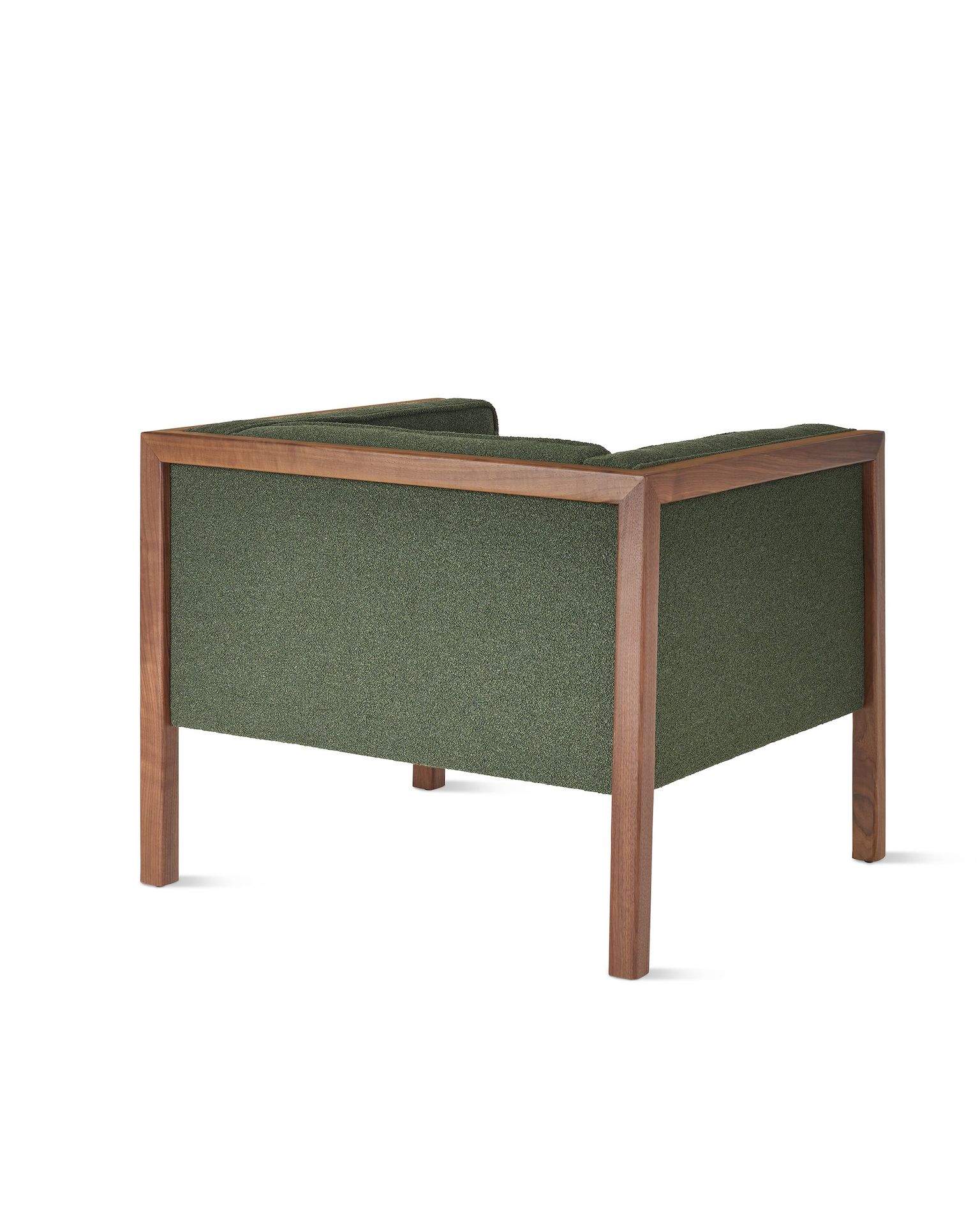 Nelson Cube Armchair in green textile and walnut frame.