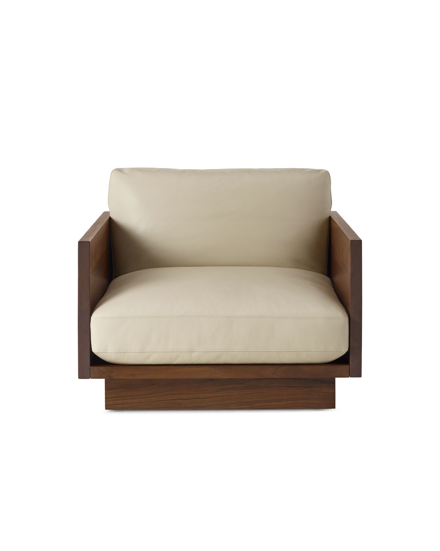 Pawson Drift Lounge Chair in walnut and beige leather (Prone Leather Timbre)
