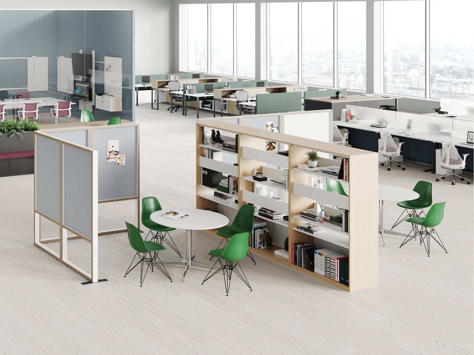 A variety of workplace settings, all created with Canvas Office Landscape.