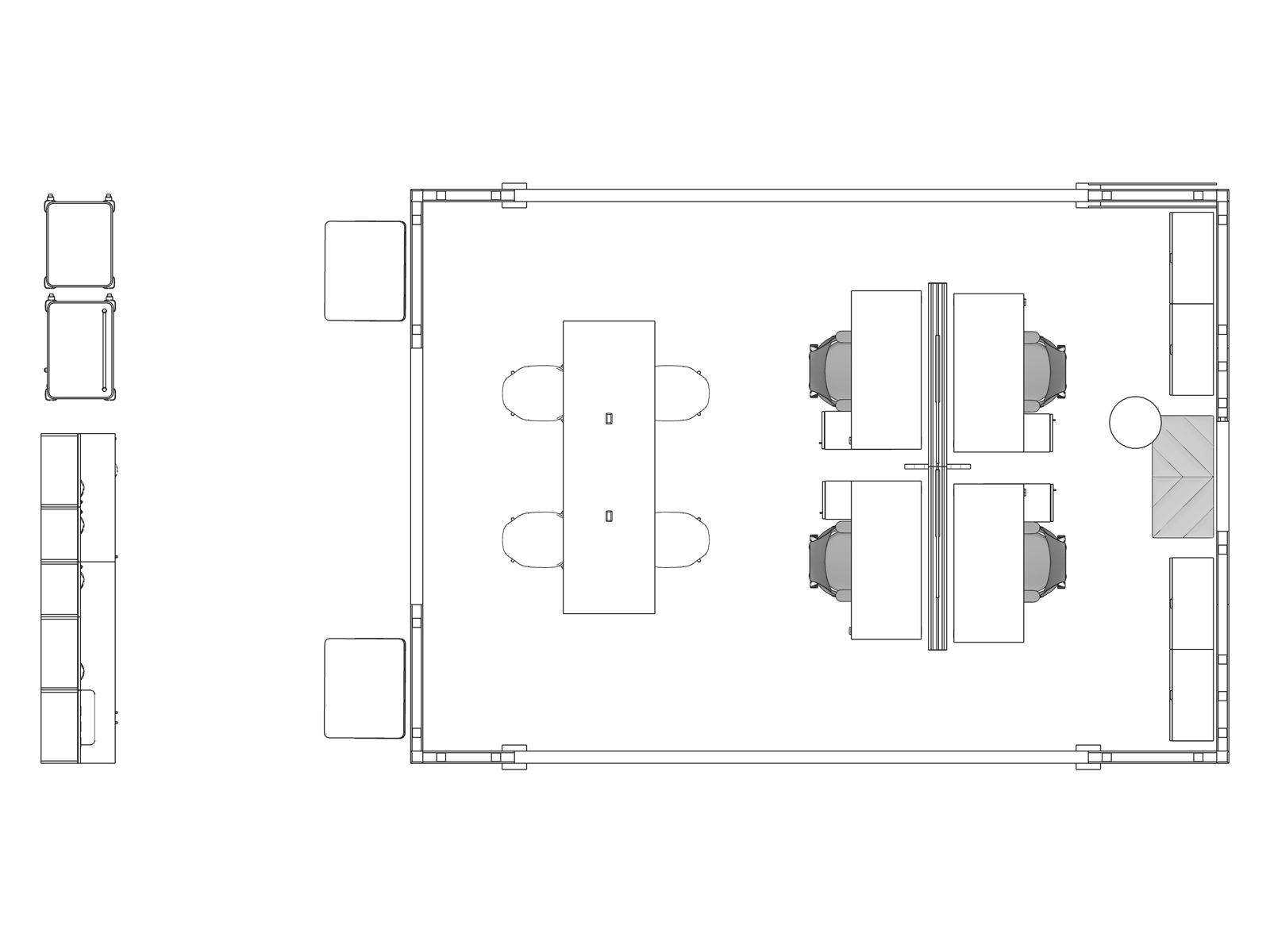 A line drawing viewed from above - Nurses Station 024