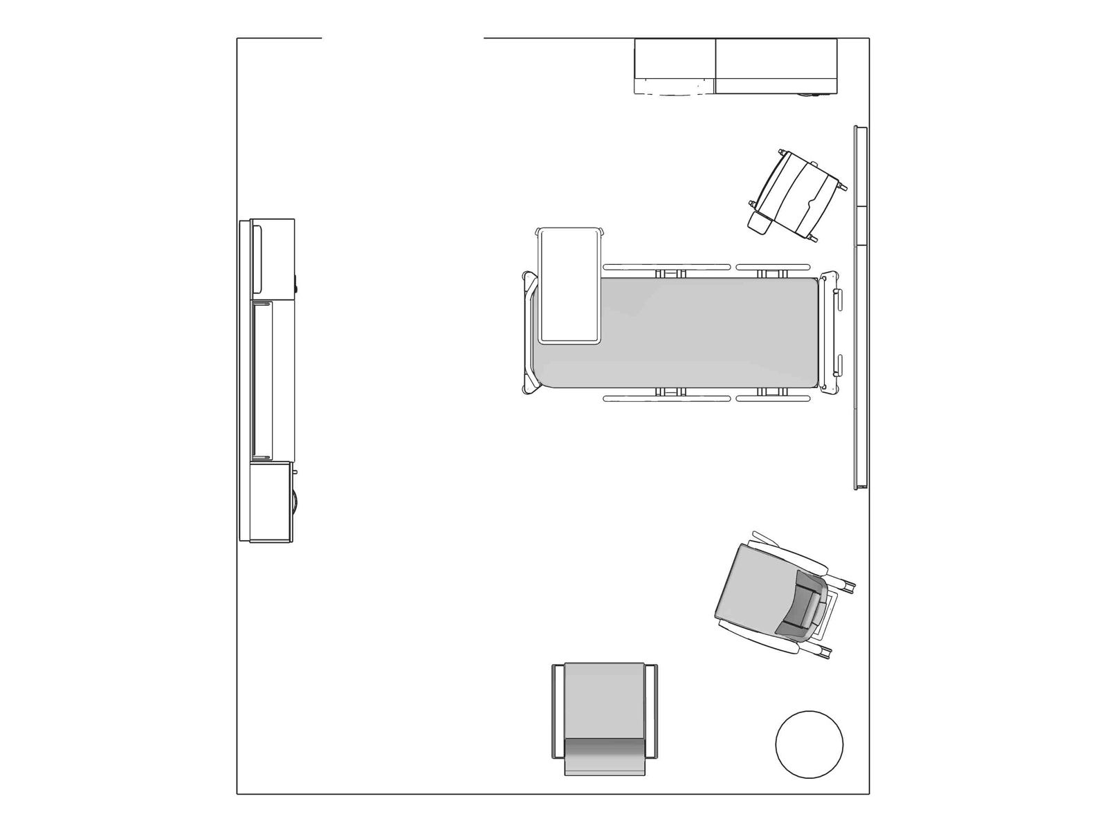 A line drawing viewed from above - Patient Room 002