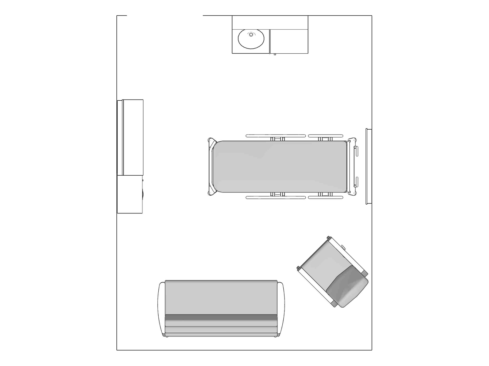 A line drawing viewed from above - Patient Room 004