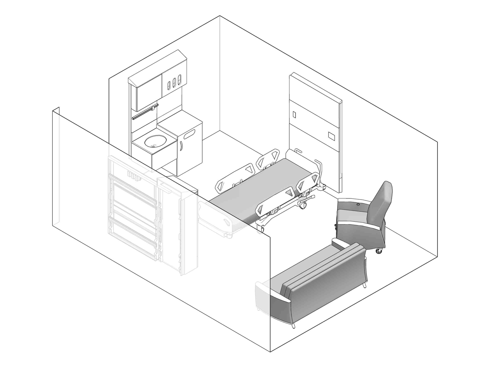 A line drawing - Patient Room 004