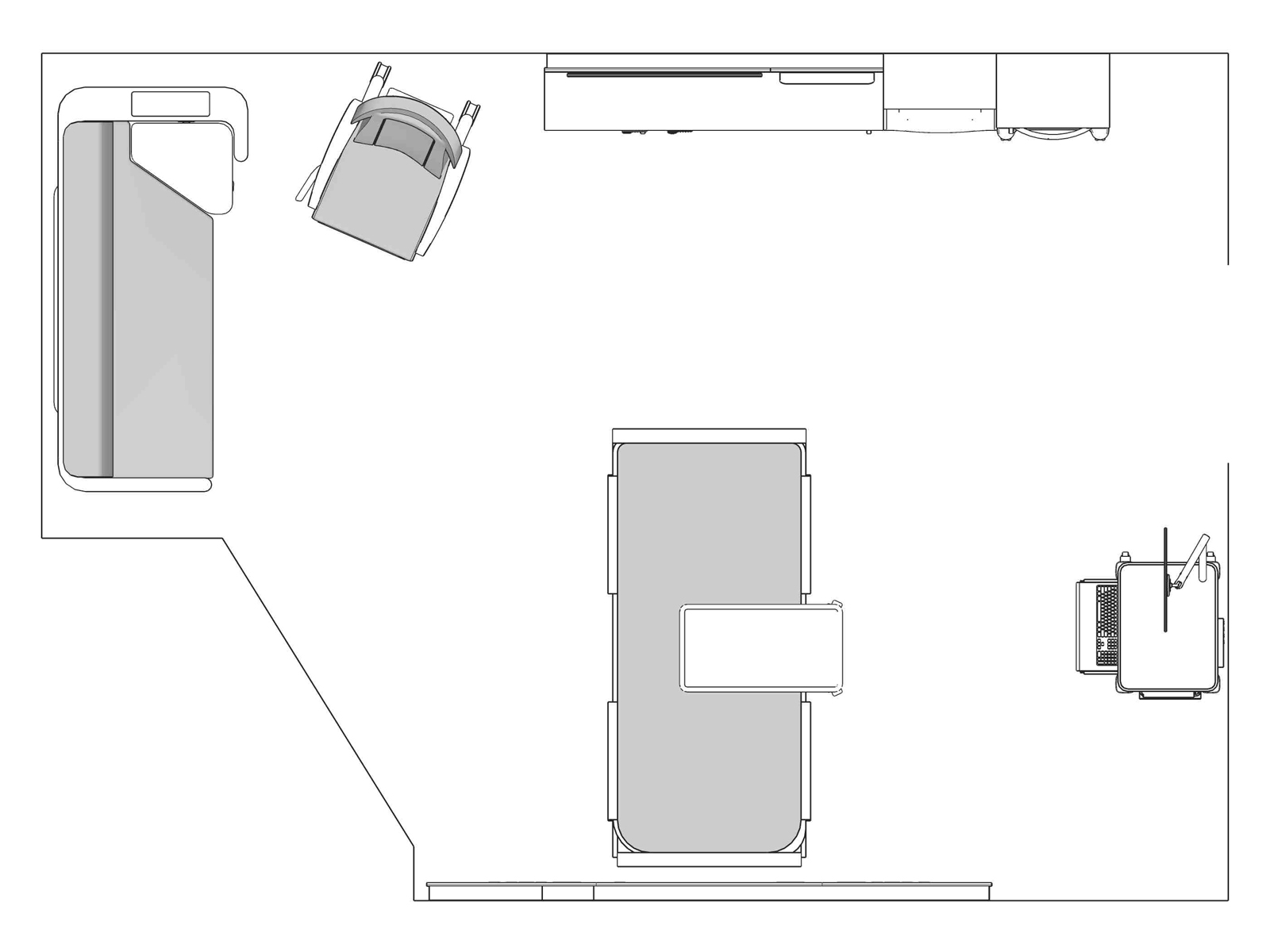A line drawing viewed from above - Patient Room 005