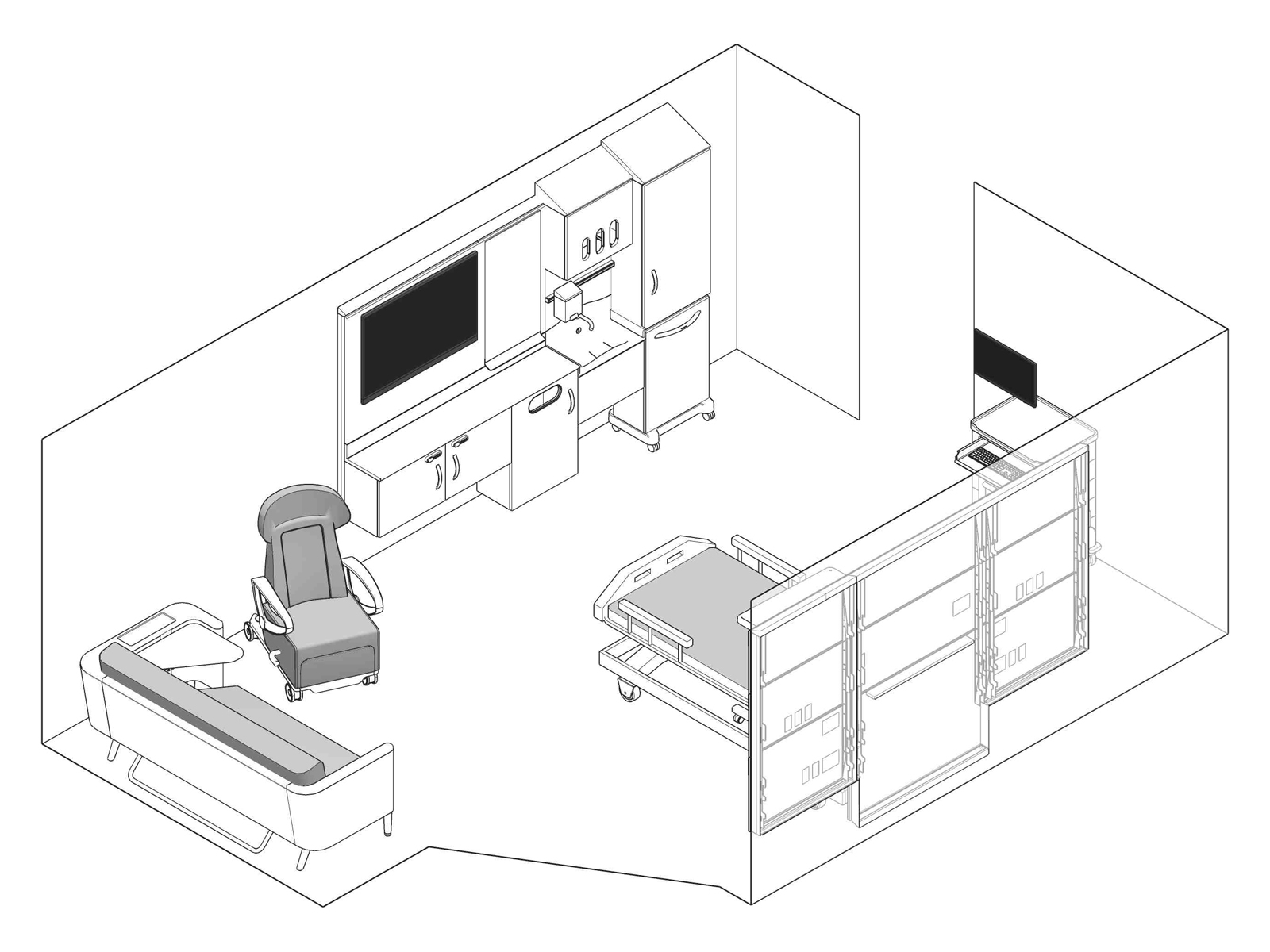 A line drawing - Patient Room 005