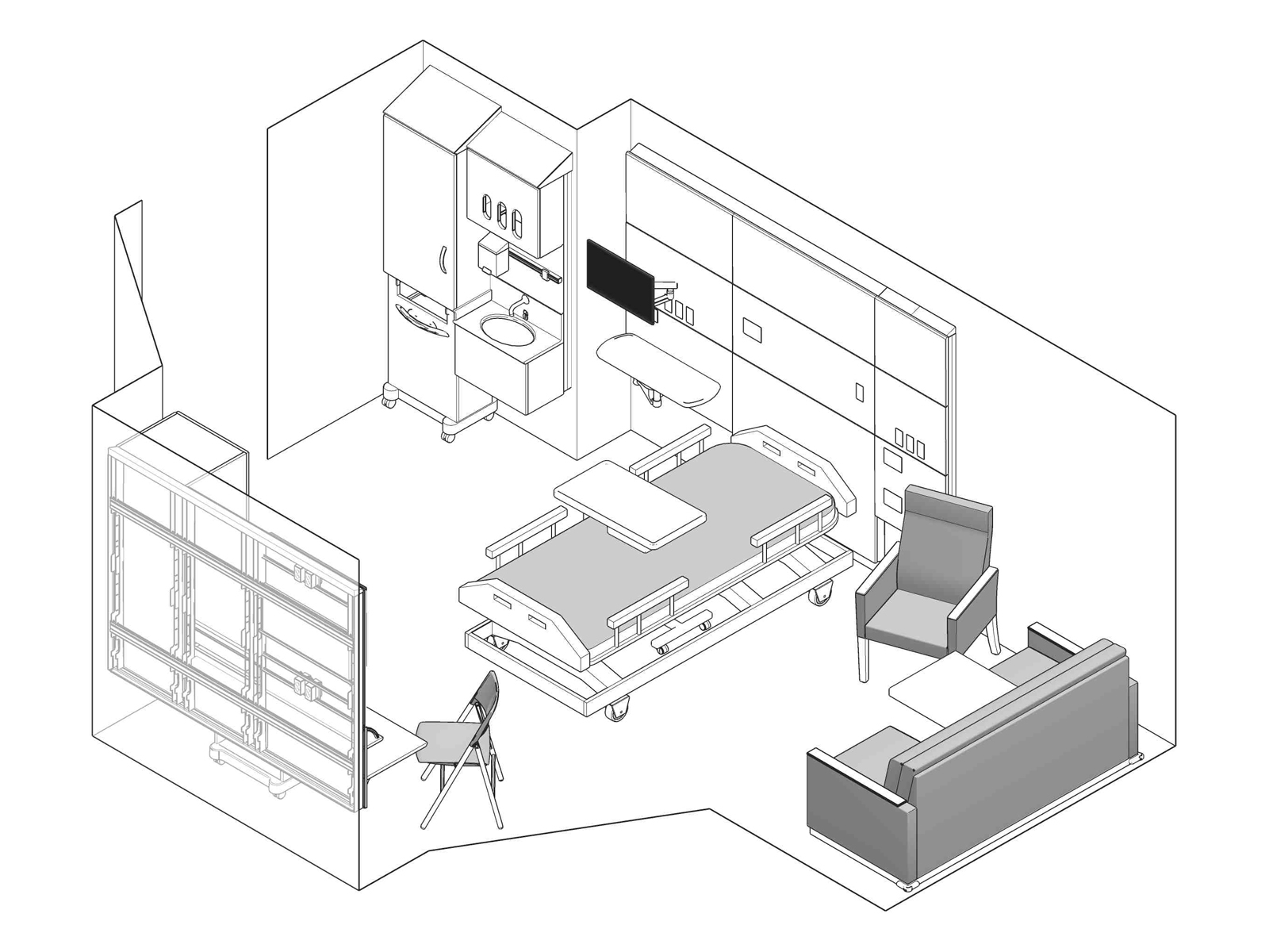 A line drawing - Patient Room 006