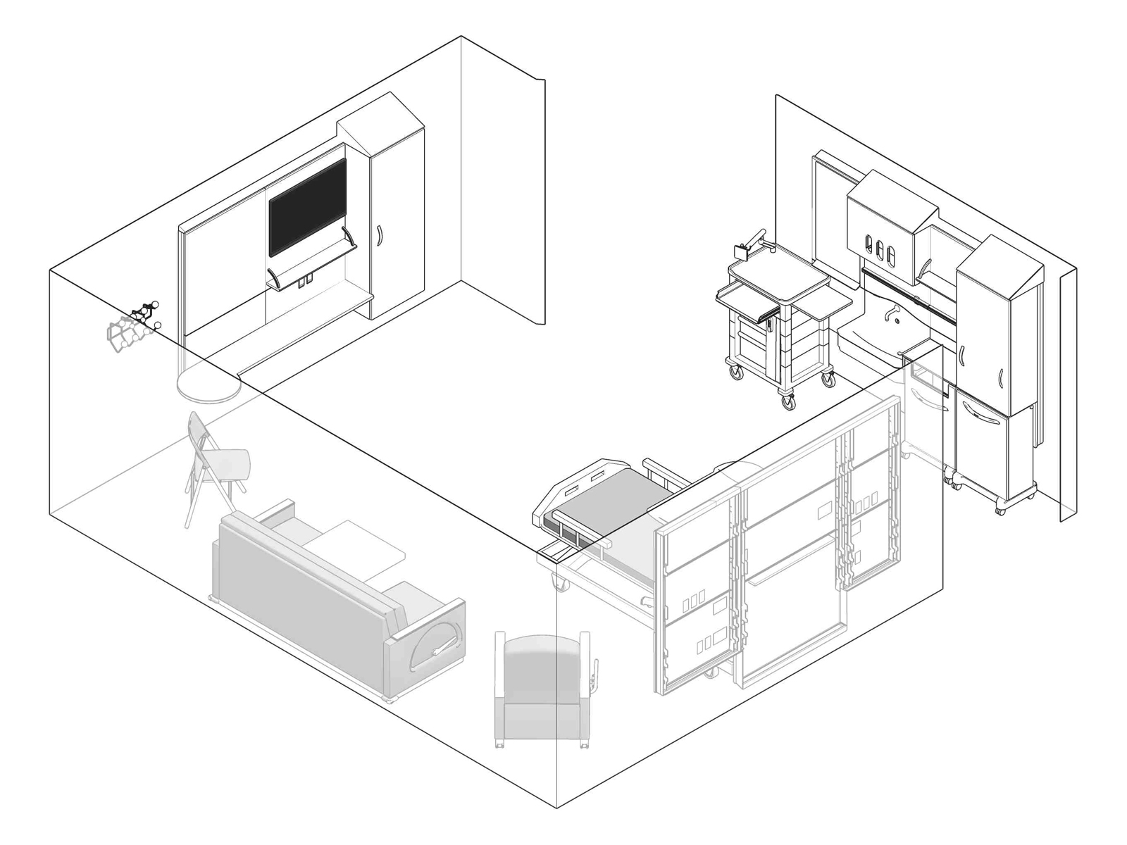 A line drawing - Patient Room 008