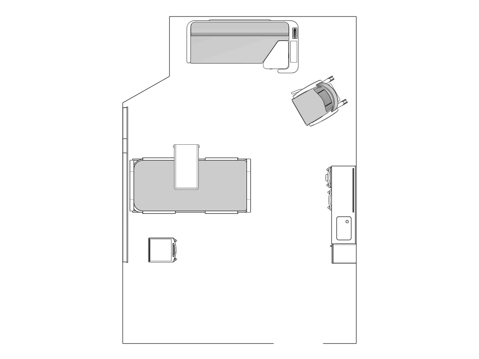 A line drawing viewed from above - Patient Room 010